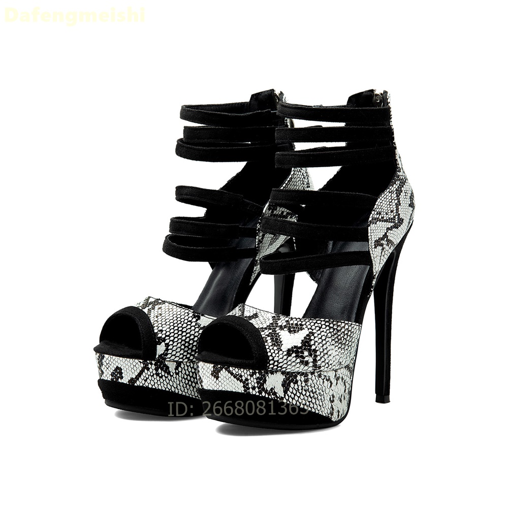 Women Shoes Zipper - Sandali con plateau e stampa serpente,